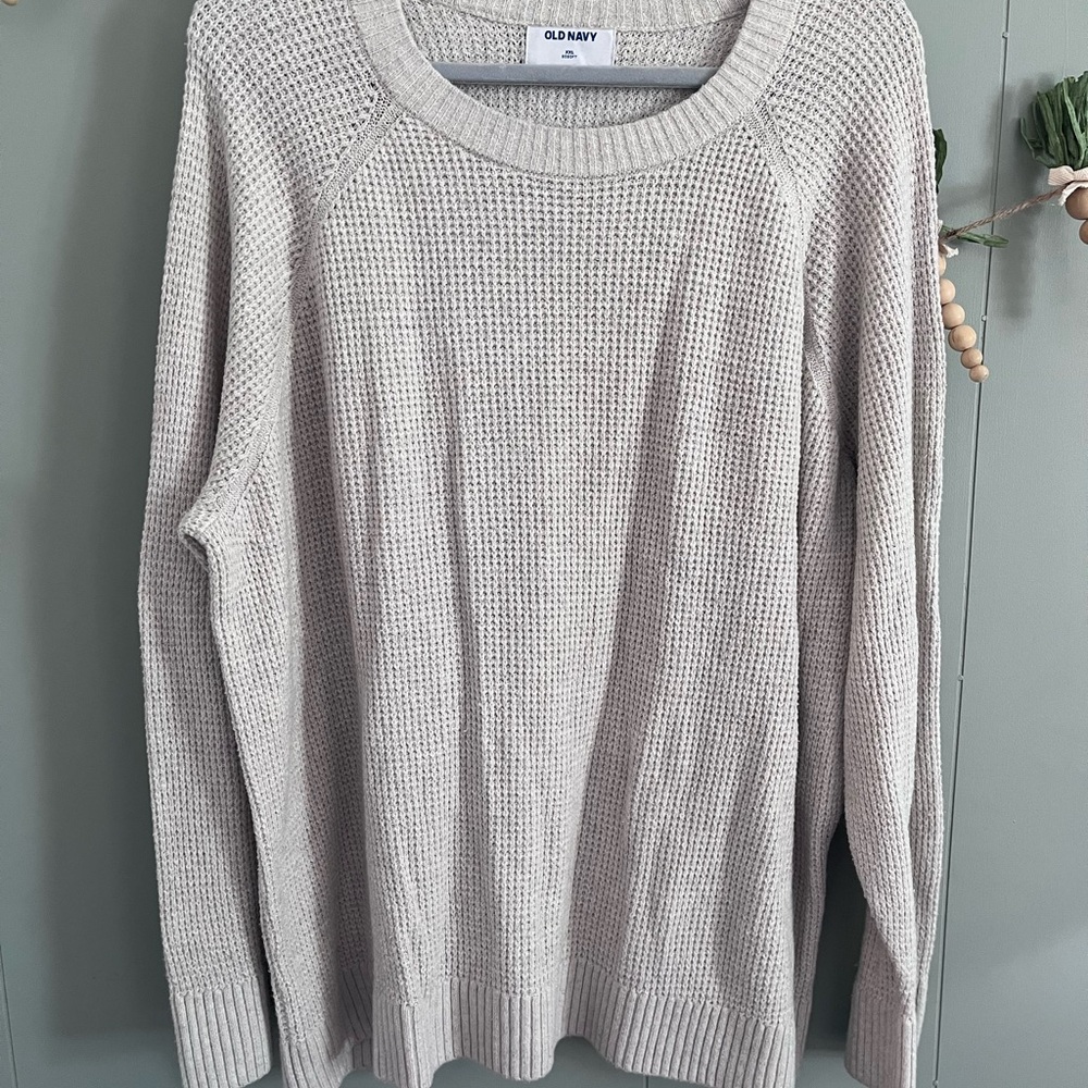 Old Navy Women's Light Gray Waffle Knit Sweater